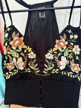 Forever 21 Black Embroidered Floral Cami